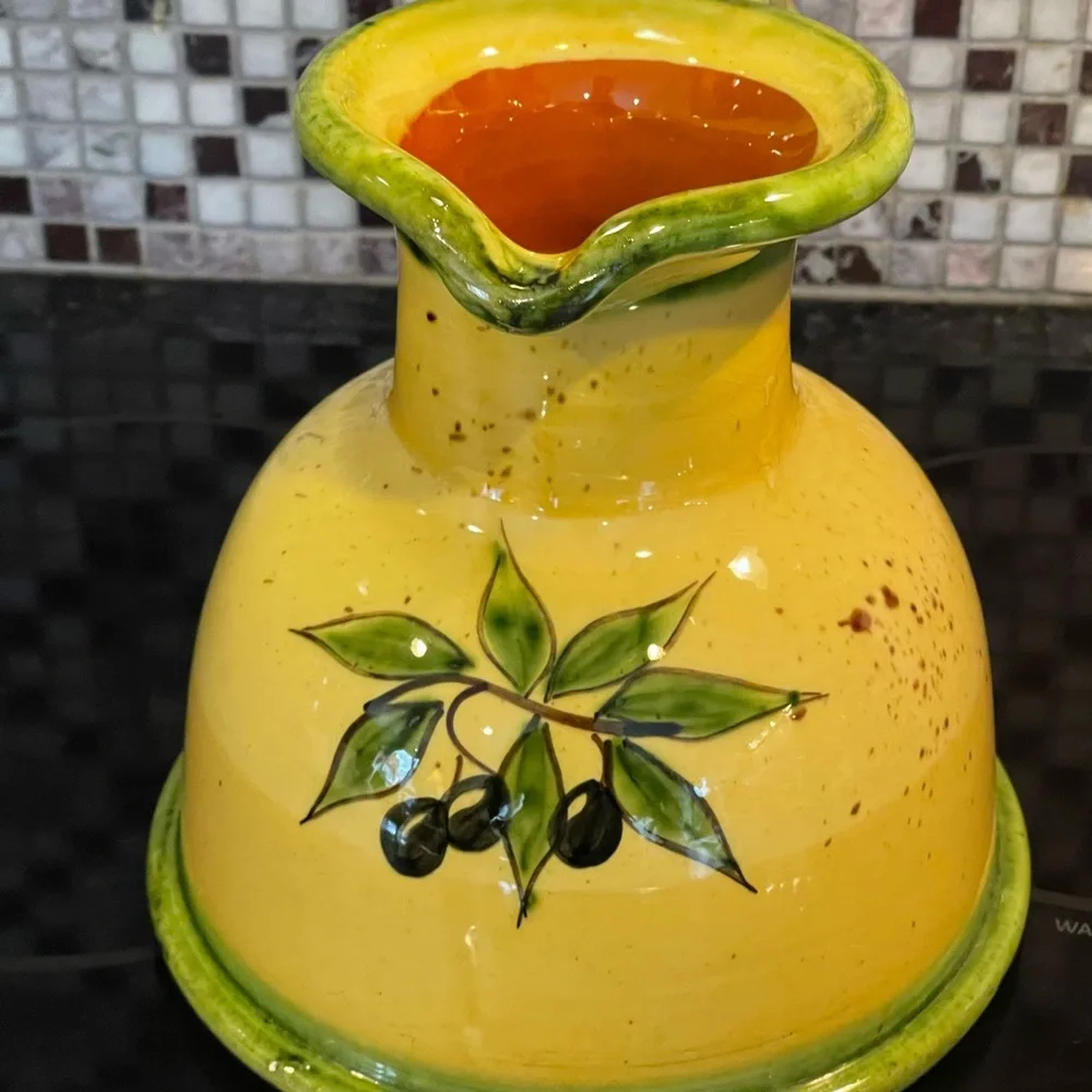 Bleu D Argile French Pottery Yellow & Bleu pitcher - Picture 7 of 10